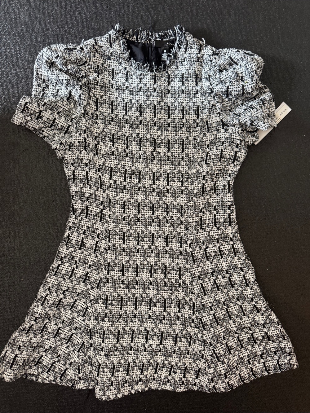 Aqua Black and White Tweed Fit-and-Flare Dress Bloomingdale’s exclusive